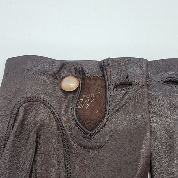 Vintage Alexette Bacmo Leather Gloves Size 6.5 Super Soft‎ Brown Button Close - Picture 2 of 7